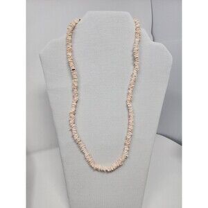 Vintage Pink Shell Chip Necklace Boho Mid Century Beach Hawaiian Style 24”